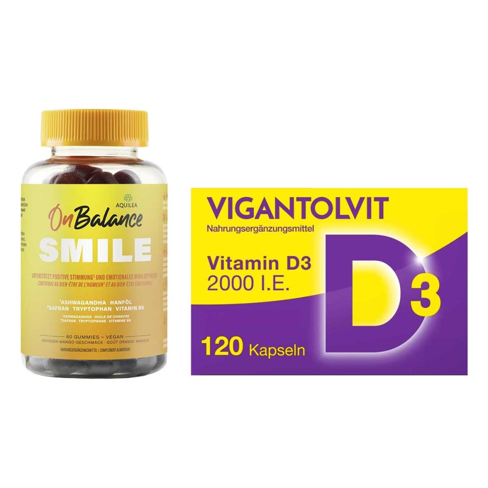 Aquilea Onbalance Smile Gummies + Vigantolvit Vitamin D3 Weichka 08107450