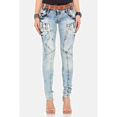 Slim-fit-Jeans CIPO & BAXX "Jeans", Damen, Gr. 27, Länge 32, blau (hellblau), 98% Baumwolle, 2% Elasthan, unifarben, Basic, slim fit lang, Jeans Slim-fit-Jeans, in Slim Fit, WD216