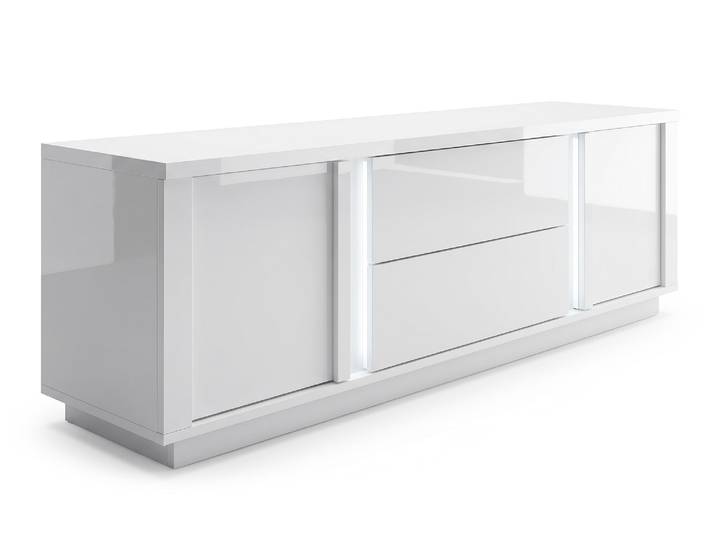 Meuble tv 2 portes 2 tiroirs Terni Blanc Brillant - Basika