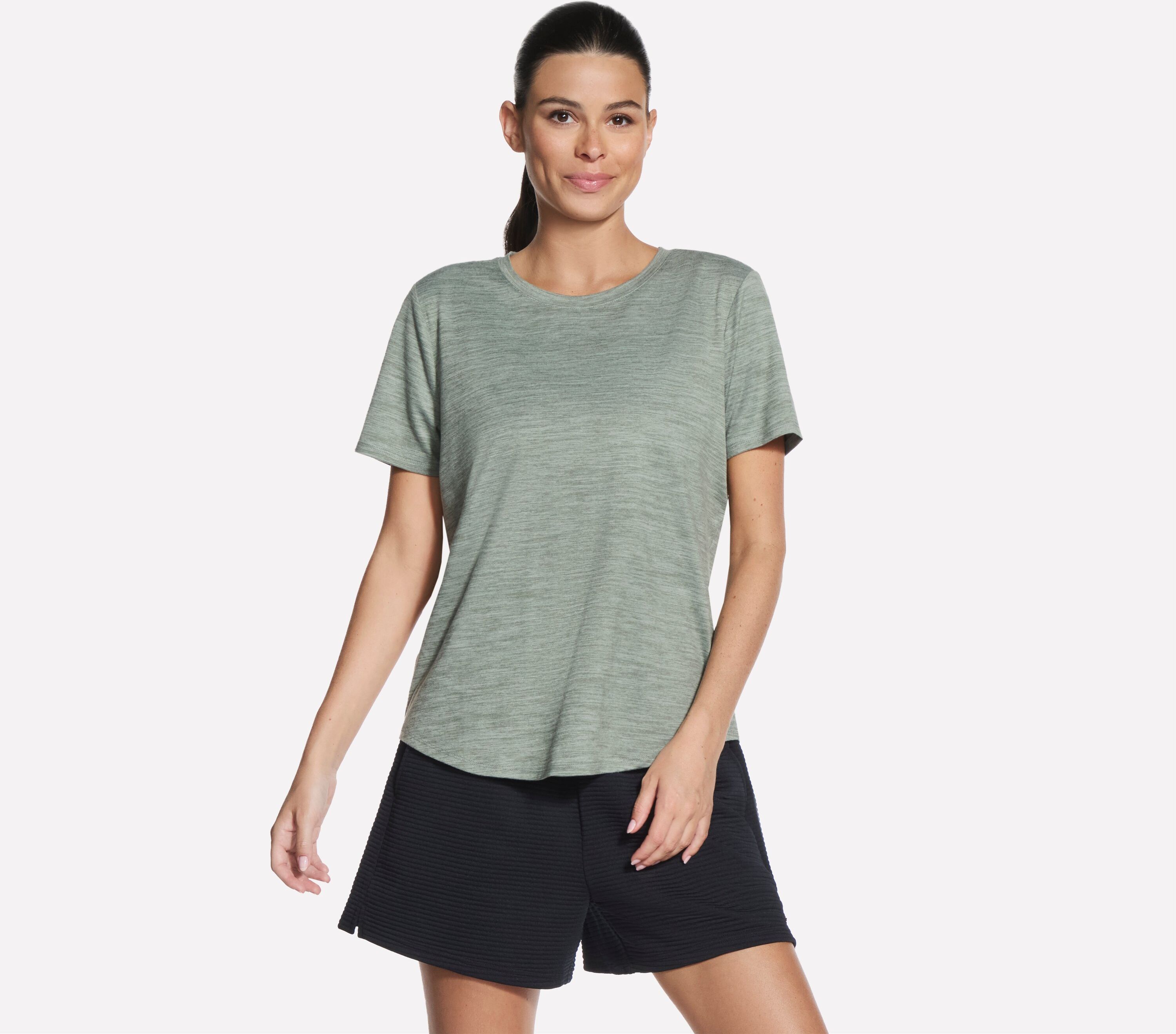 Funktionsshirt SKECHERS "Women's Tshirt", Damen, Gr. S (36), grün (grau), Jersey, Obermaterial: 91% Polyester, 9% Elasthan, Rundhals, Shirts Funktionsshirt, elastisches Material, aus Jersey, mit Rundhalsausschnitt, Kurzarm grau S (36)