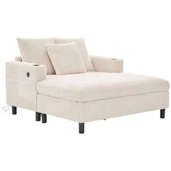 Übergroßer Relaxsessel mit Corduroy-Bezug, LED-Mehrfarbenlicht, USB-Anschluss, Getränkehalter, ergonomisch und komfortabel 128x142cm, Beige