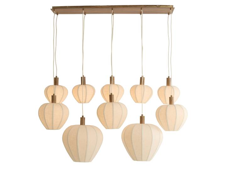 Hanglamp 10L 144x49x200 cm HUXI houtprint + linnen crème