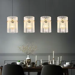LED Hängeleuchte Pendellampe Glasstäbe Esszimmerleuchte Deckenleuchte Wohnzimmerlampe gold, klar opal, Metall, 4x  9W 4x 810lm warmweiß, H 140 cm