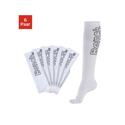 Kniestrümpfe BENCH., Damen, Gr. 35-38, weiß (6x weiß), Baumwollmischung, unifarben, elastisch, Socken Kniestrümpfe, mit antibakterieller Feuchtigkeitsregulierung