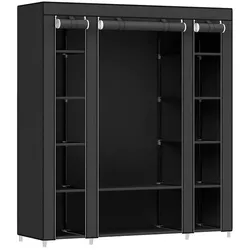 Songmics Kleiderschrank mit Kleiderstange 12 Ablagen schwarz, 150x175x45 cm
