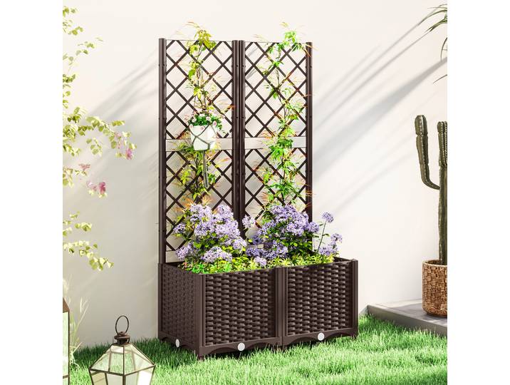 Outsunny Jardinière Extérieure avec Treillis 80x40x135 cm Marron