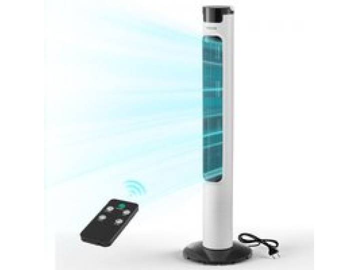 VEVOR 50W Turmventilator, 985 mm Säulenventilator mit 3 Geschwindigkeiten 3 Modi 7,5h Timer Max. 4.2 m/s, 50° Oszillierender Ventilator mit Fernbedienung, Leiser Standventilator für Schlafzimmer, Weiß