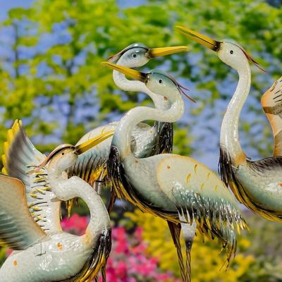 Zaer Ltd "Set of 4 Assorted Whooping Crane Metal Garden Figurines ""Rockport"""
