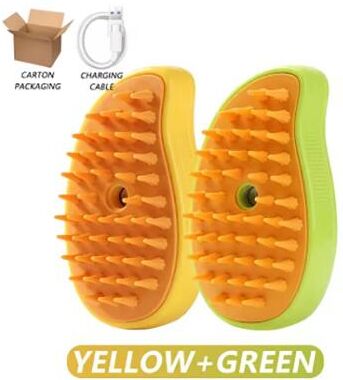 Uplift Treasures 3 In 1 Electric Steam Pet Grooming Brush To Massage Pets And Remove Floating Hairs green And Yellow