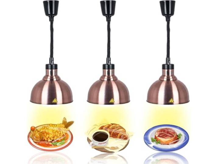 VFDZ Wärmelampe Küche Gastro, Hängende Speisenwärmer Lampe Einziehbar Wärmelampen für Speisen Buffet mit 250W Glühbirne, Lebensmittel Wärmelampe für Küche und Buffets Esszimmer