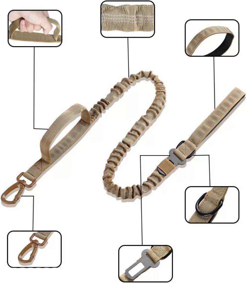 INF Reflektierende Leine mit Bungee-Seil für Hunde Khaki