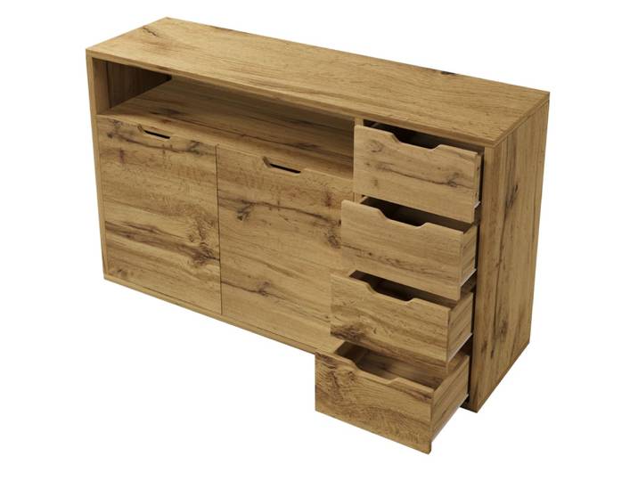 Commode en panneau de particules finition chêne avec 4 tiroirs