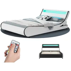 Juskys Polsterbett Valencia 180x200 cm – Bett mit Lattenrost & LED Beleuchtung – Doppelbett weiß