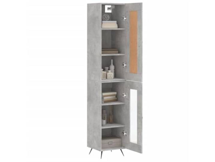 KTHLBRH Anrichte grau Beton 34,5 x 34 x 180 cm Holz mehrschichtig Glastüren, Metallfüße, großer Stauraum, Montage erforderlich