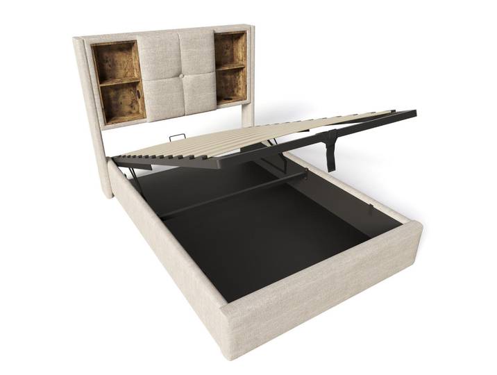 Oxeza Polsterbett 90/200 cm Beige mit kabellosem USB-C-Ladeanschluss und Speicherplatz (Ohne Matratze), Naturfarben, Mode, Rechteckig, 90x200 cm, Schlafzimmer, Betten, Polsterbetten
