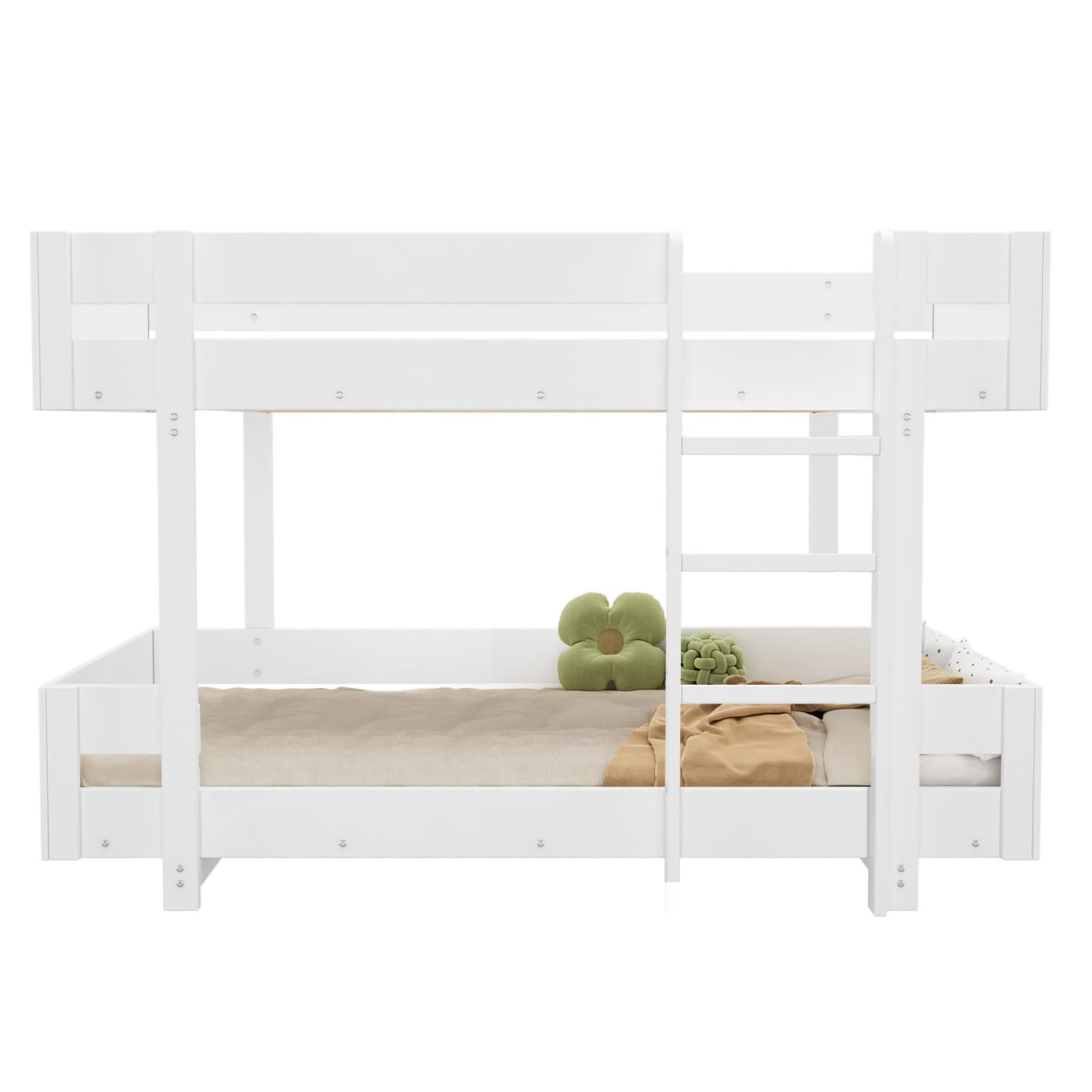 Kinder-Etagenbett, Doppelbett, Mit Treppe, Schlichtes Design, Verstärktes Geländer, ohne Matratze, 90*200cm, Weiß