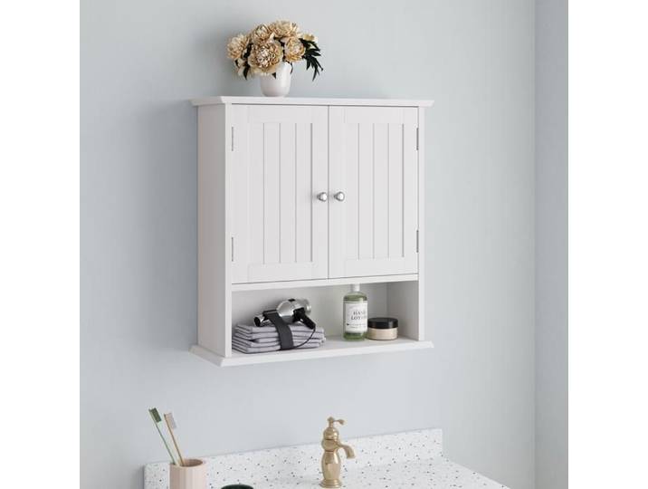 Armoire Murale de Salle de Bain 2 Portes Étagère Ouverte et Étagère Réglable - BEAUNIV - MDF Blanc 54 6×19 8×59 9 cm