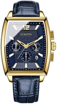 Everyday Crate OCHSTIN Classic Leather Quartz Watch Waterproof Luminous Mens Timepiece gold Blue