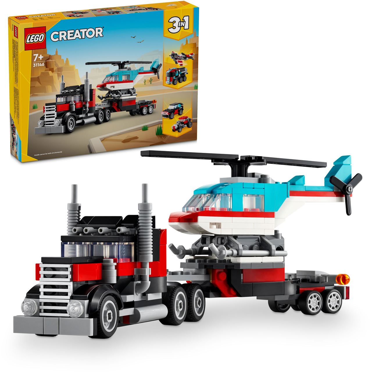 LEGO Creator 3in1 31146 Tieflader mit Hubschrauber, LKW-Spielzeug