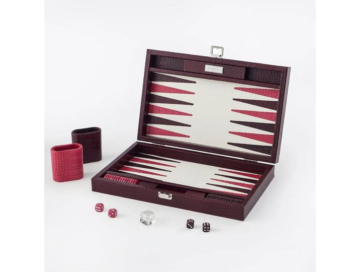 Backgammon - medium en cuir prune