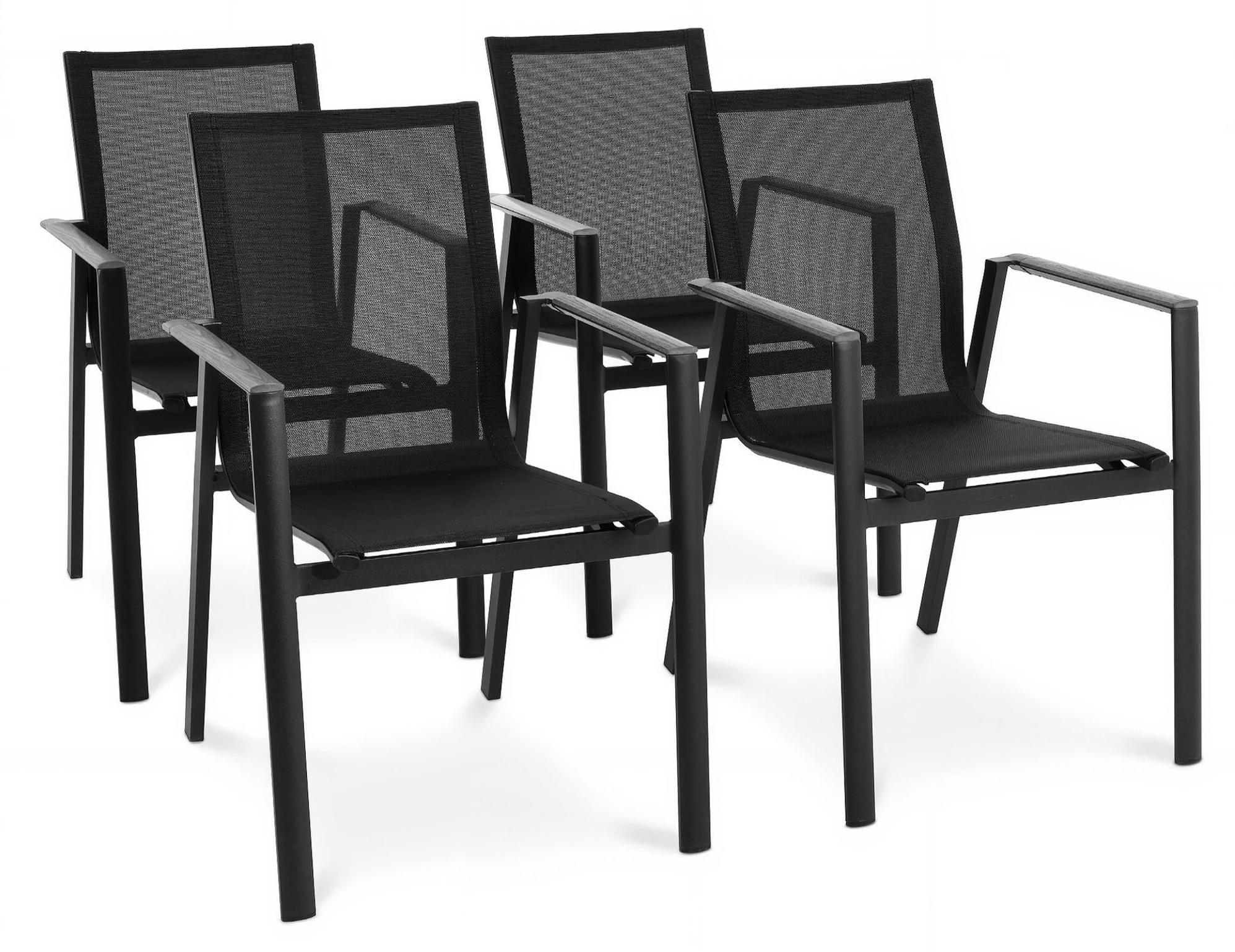 di volio 4er Set Gartenstühle Buti - Schwarz/Grau, Balkon- und Terrassenstuhl aus robusten Materialien (Aluminium, Kunstholz), langlebig & wetterfest