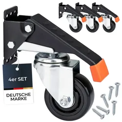HMF  Schwerlastrollen absenkbar für Werkbank, 4 Stück, 76 mm, bis 400 kg, Schwarz