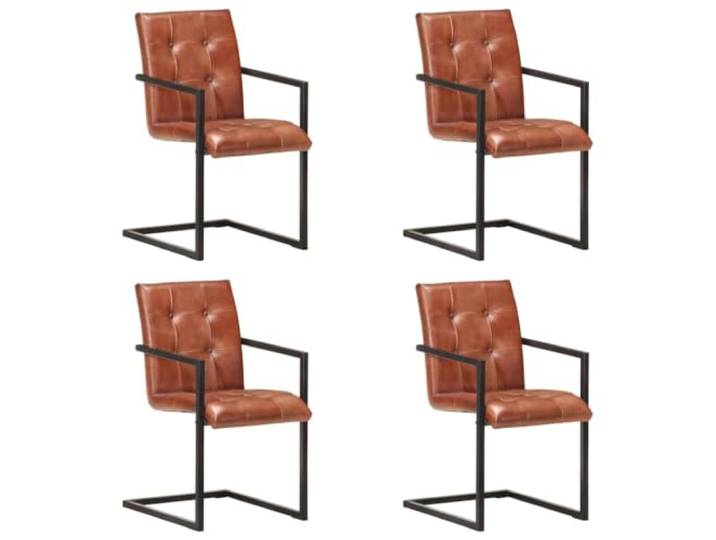 Fisinber Freischwinger 4er Set Esszimmerstühle Braun Echtleder Ergonomische Lederpolsterung mit pulverbeschichtetem Stahlgestell für Küche und Essbereich, belastbar bis 110 kg.