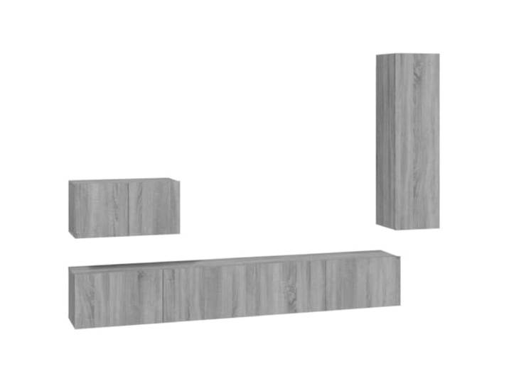 Roanoer 4-TLG TV-Schrank-Set Wandmontage Grau Sonoma Holzwerkstoff Moderne Hängeboards fürs Wohnzimmer schaffen Bodenfreiheit und bieten reichlich Stauraum hinter praktischen Türen.