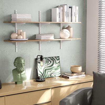 "Wallniture Turin 48"" Wall Mounted Shelves with Adjustable Brackets, Floating Bookshelves for Office & Living Room, 2,3 or 4 Tier"