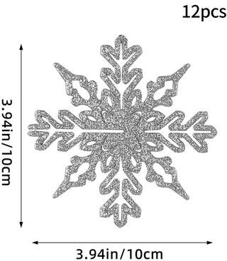 Modern Mode Marketplace Christmas Venue Decoration, Pink Glitter Plastic Snowflake, Winter Party Supplies, Ornaments For Home, Tree Pendant silver Type A 12pcs