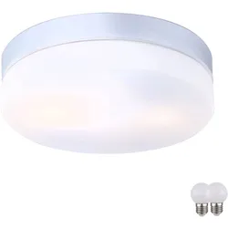 Außen Decken Leuchte rund Beleuchtung ALU Lampe Glas opal Licht im Set inklusive LED Leuchtmittel