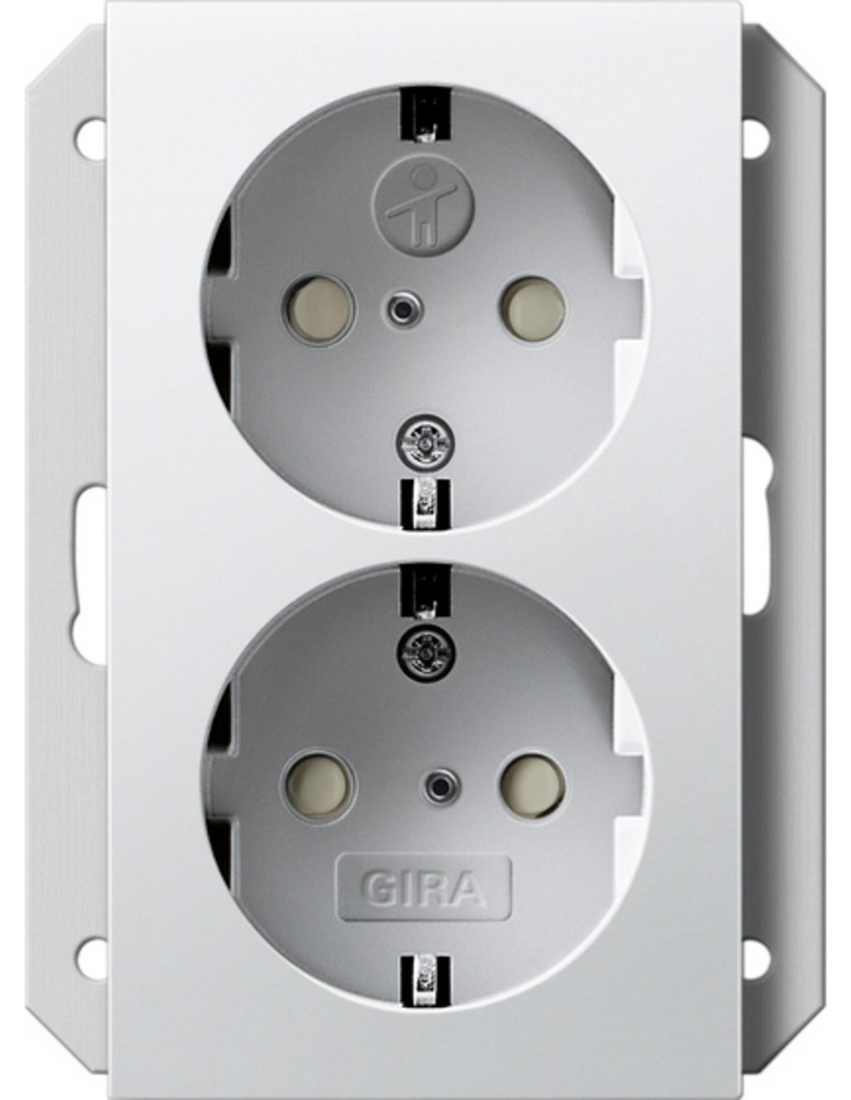 Gira 273103 Dubbele Schuko-stopcontact met inbouwdoos, Systeem 55, Zuiverwit, Glanzend