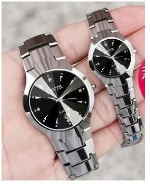 Uplifted Finds Tungsten Steel Color Quartz Calendar Watch Elegant Couple's And Student Watch Set couple