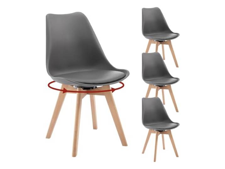 WOLTU Drehbare Esszimmerstühle 4er Set, bis 120 kg belastbar, grau Küchenstühle aus Massivholz Kunstleder, für Esszimmer Küche Wohnzimmer