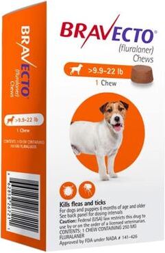 Bravecto For Small Dogs 9.9-22lbs (Orange) 1 Chew