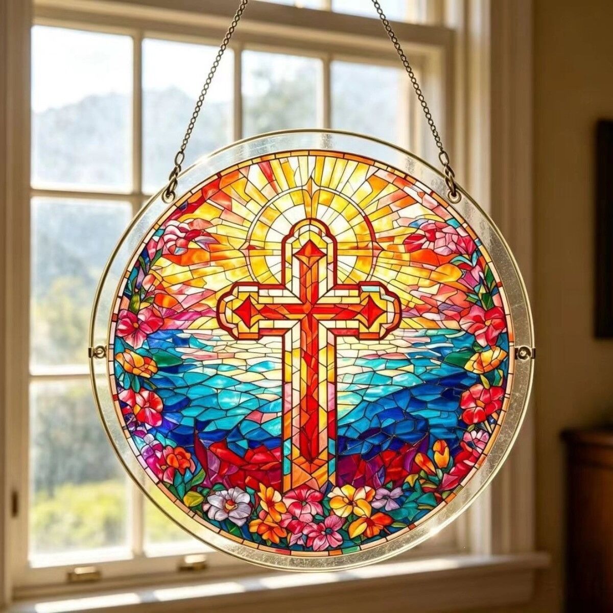 INF Ornement suspendu rond Puzzle en acrylique - Attrape-soleil multicolore pour bureau et décoration intérieure