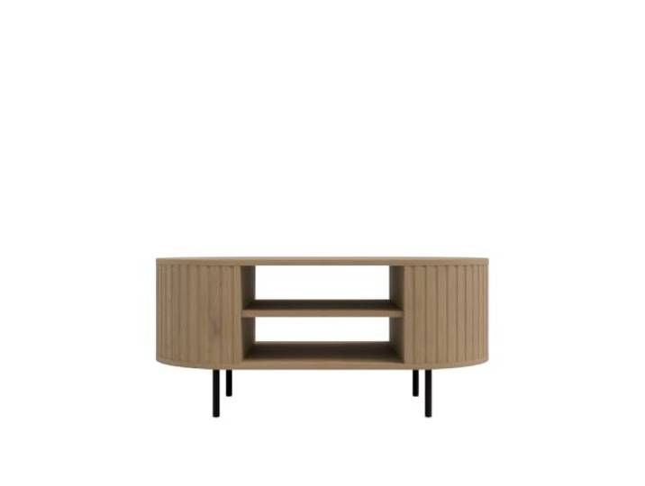 AlpiMeble Couchtisch Ovalio 100x520x450 cm, Cremona-Eiche, Schwarze Beine Modern Wohnzimmertisch mit Minimalistisches Design, Tisch mit dekorative Fräsungen