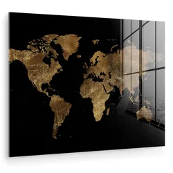 ACRYLGLASBILD Weltkarte - Gold - Luxus - Erde - Schwarz 80x60 cm