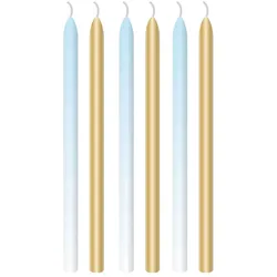 6 große Kerzen hellblau gold