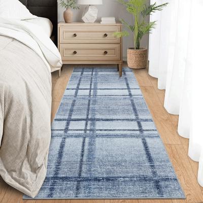 Garvee Modern Distressed Linear Plaid Area Rug