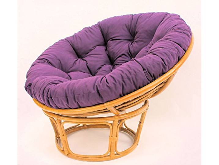 Rattan Papasan Sessel inkl. hochwertigen Polster, D 110 cm, Fb. Honig, Polster violett