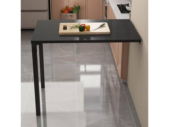 Misorat Multifunktion Klapptisch, Holz Tisch unsichtbar Wand hängen Esstisch Kleiner Wandtisch, Wandmalerei Stil Unter Hause Esstisch, Lackierte Stahlbeine, black-L75*W70cm
