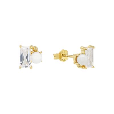 Paar Ohrstecker AMOR "Schmuck Geschenk, Perle", gold (gelbgoldfarben, weiß, weiß), Ohrringe, Damen, 2,5mm, Silber 925 (Sterlingsilber), mit Zirkonia (synth.) - mit Glasperle