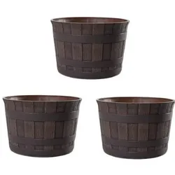 H&D Manufaktur Jinfa 3er-Set Blumenkübel aus Kunststoff in Holzoptik | Farbe: Kastanie | Design: Barrique | Ø 36 cm
