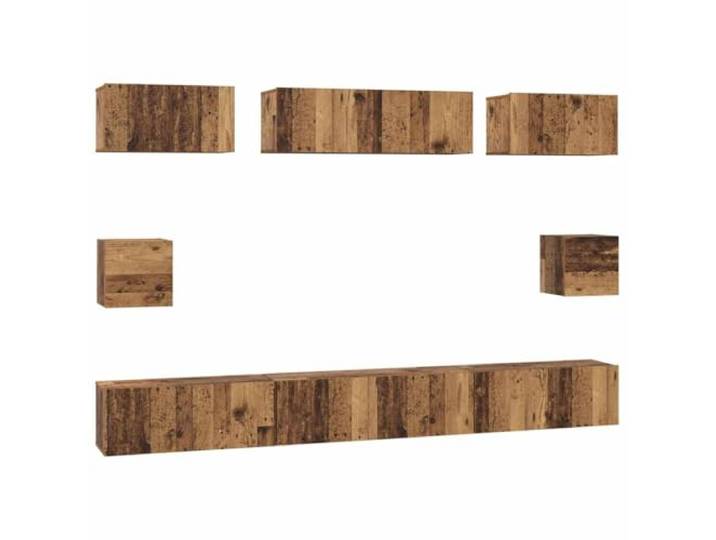 GHVBNMF 8-TLG TV Schrank Set Hängend Wandboard Lowboard Altholz Optik Modernes 8-teiliges Aufbewahrungssystem für Wohnzimmer oder Arbeitszimmer mit flexiblen Fächern und Klapptüren.