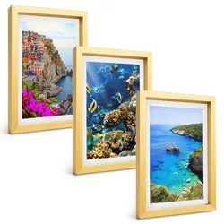 BILDER SET 3er Set - 20x30 cm Goldrahmen - Meerblick, farbenfrohe Häuser