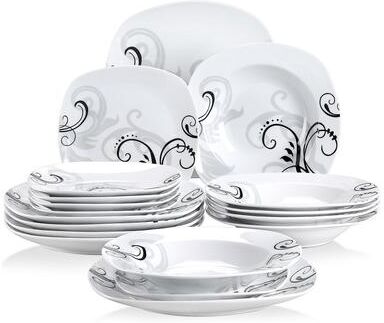 VEWEET 'Zoey' Porcelain Black Lines Dinnerware Set (Service for 6)