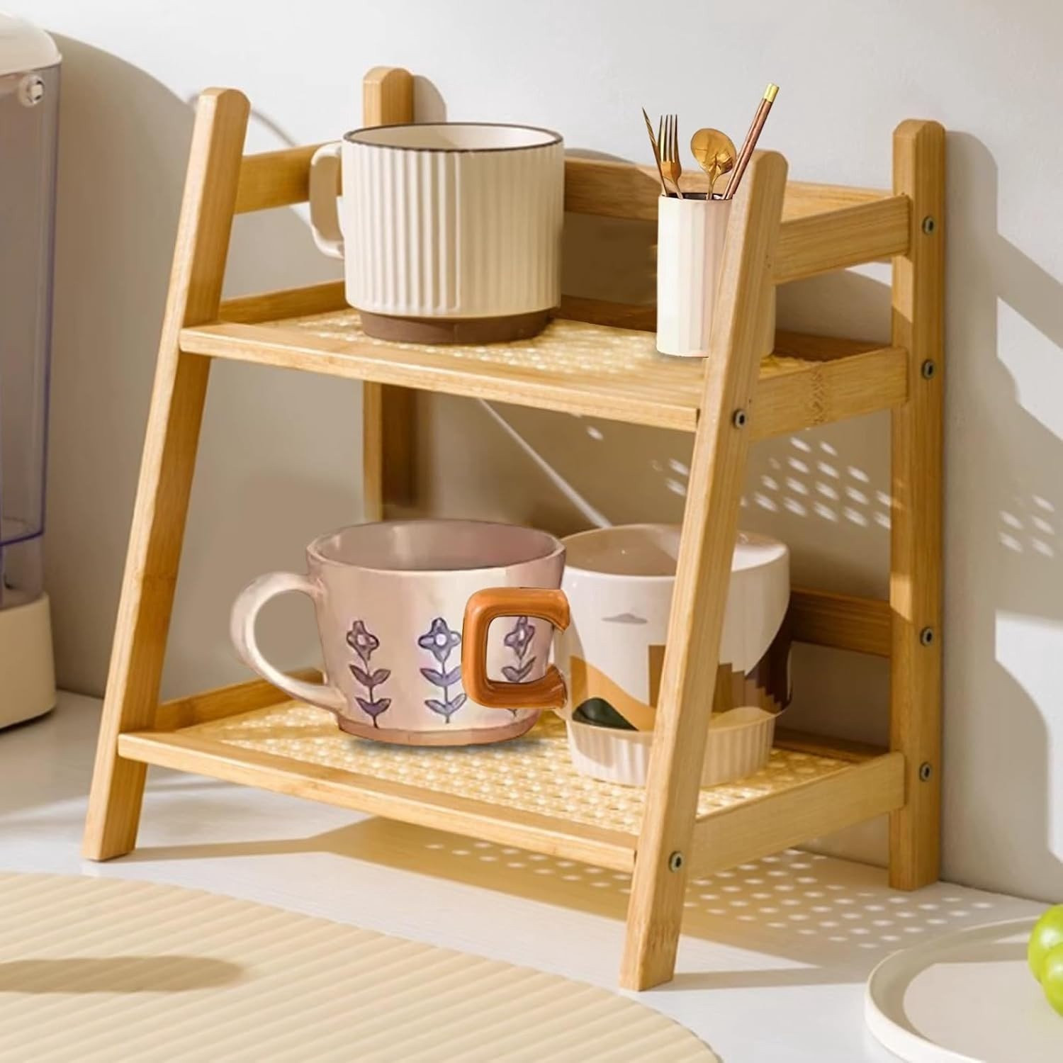 Bamboe rotan keukenorganizer voor specerijen, koffie en decoratie
