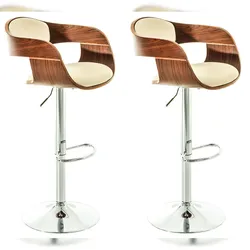 Décoshop26 - Set aus 2 hohen Barhockern mit Fußstütze modernes Design Holz und Kunststoff cremefarben 10_0000583