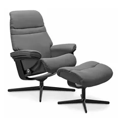 Stressless Sessel mit Hocker Sunrise Cross *Aktion* Leder Grau Batick Grey